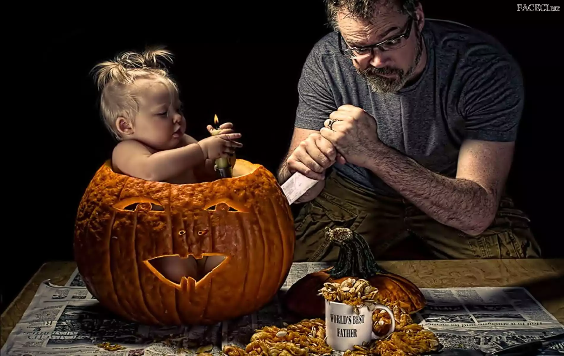 Dziecko, Mężczyzna, Dynia